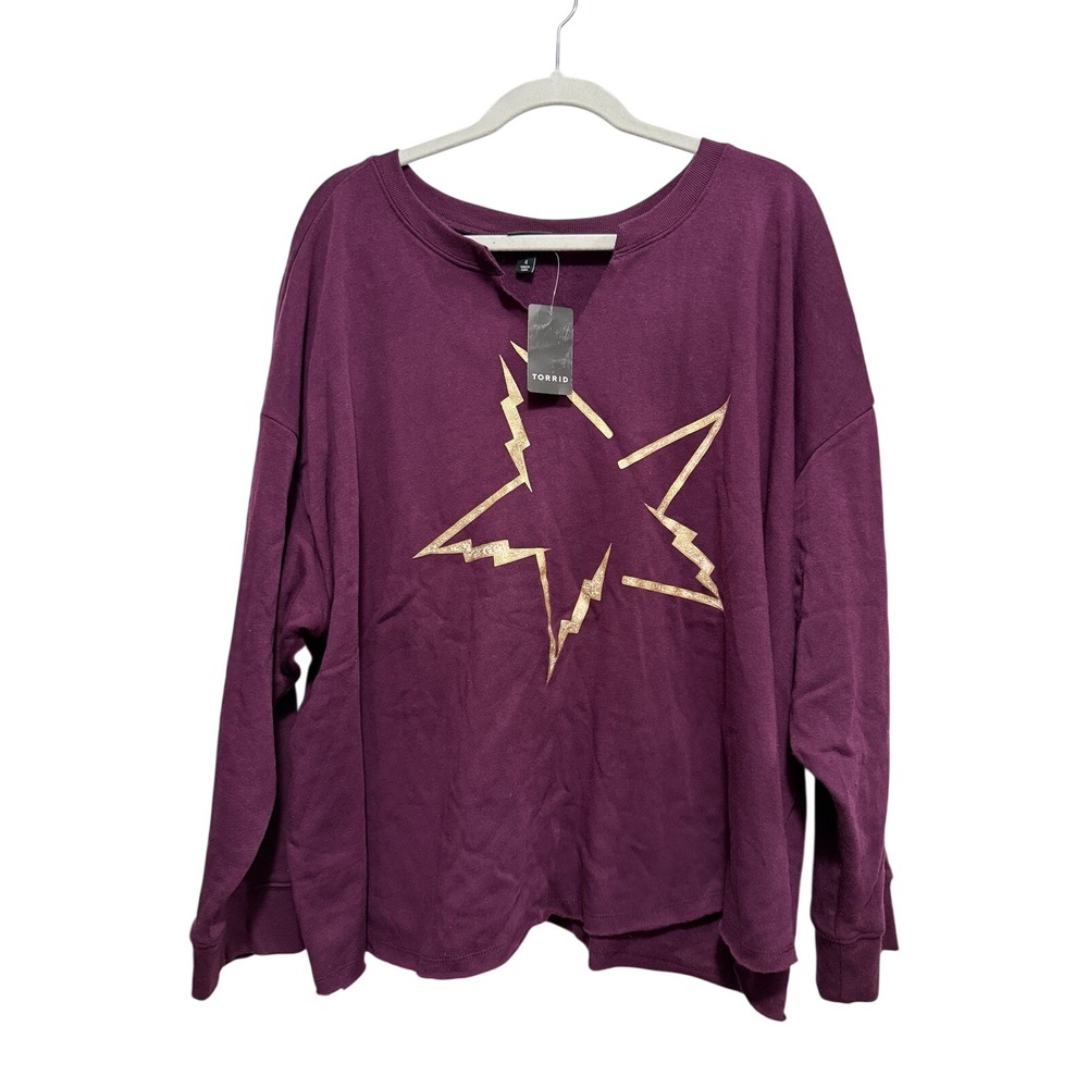 Torrid Burgundy Lightning Star Relaxed Fit Split Cozy Sweatshirt women's 4X NWT‎